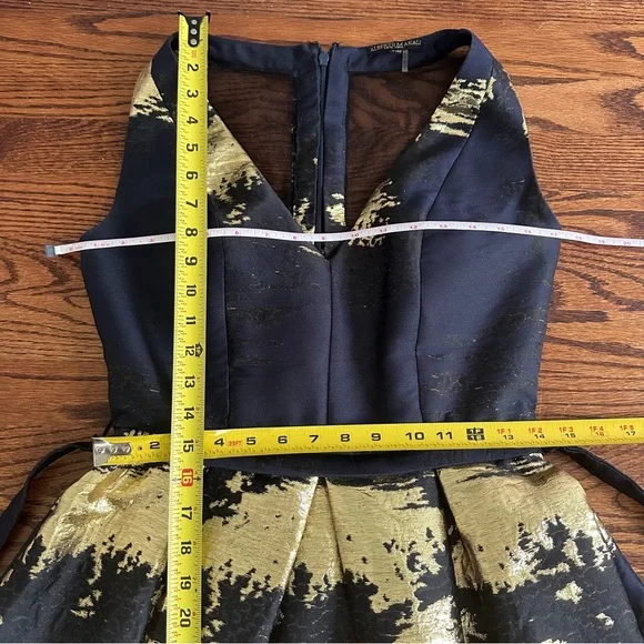 Alberto Makali Elegant Navy Gold V-Neck Sheer Back Wedding Guest Dress Size 6 - Picture 12 of 15